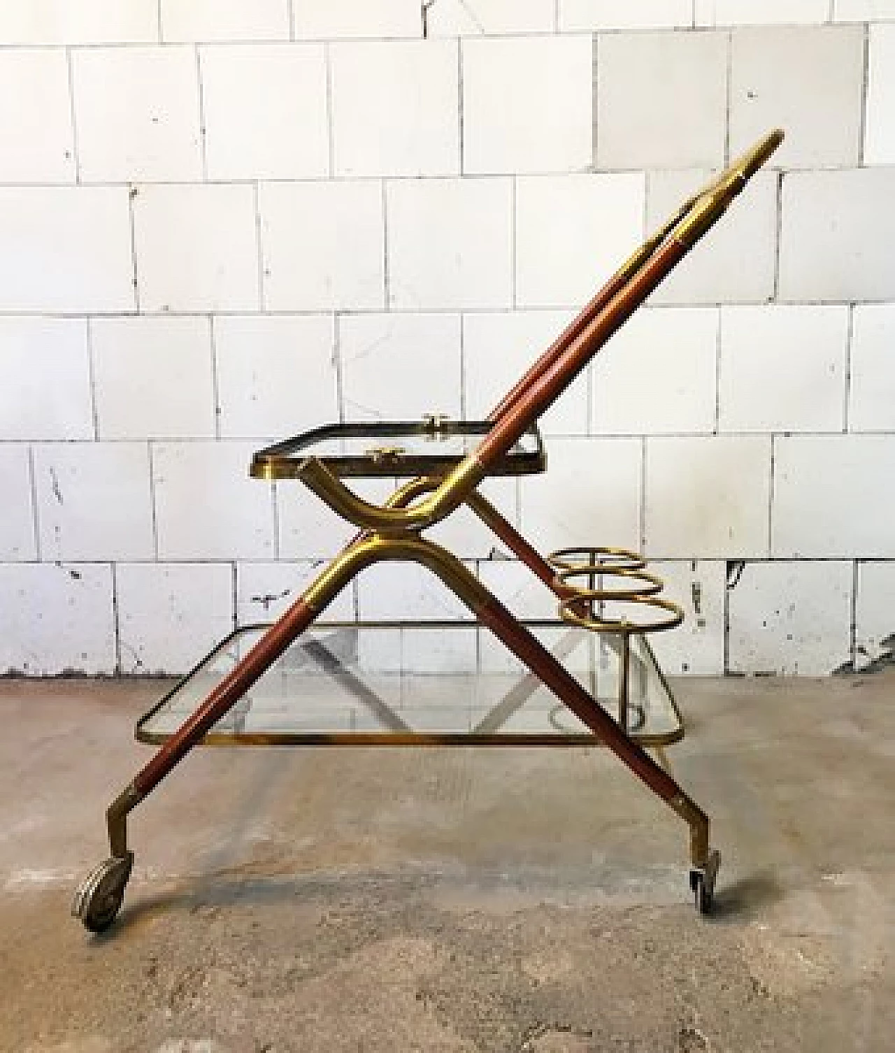 Wooden and brass bar cart by Cesare Lacca from Cesare Lacca, 1950s 2
