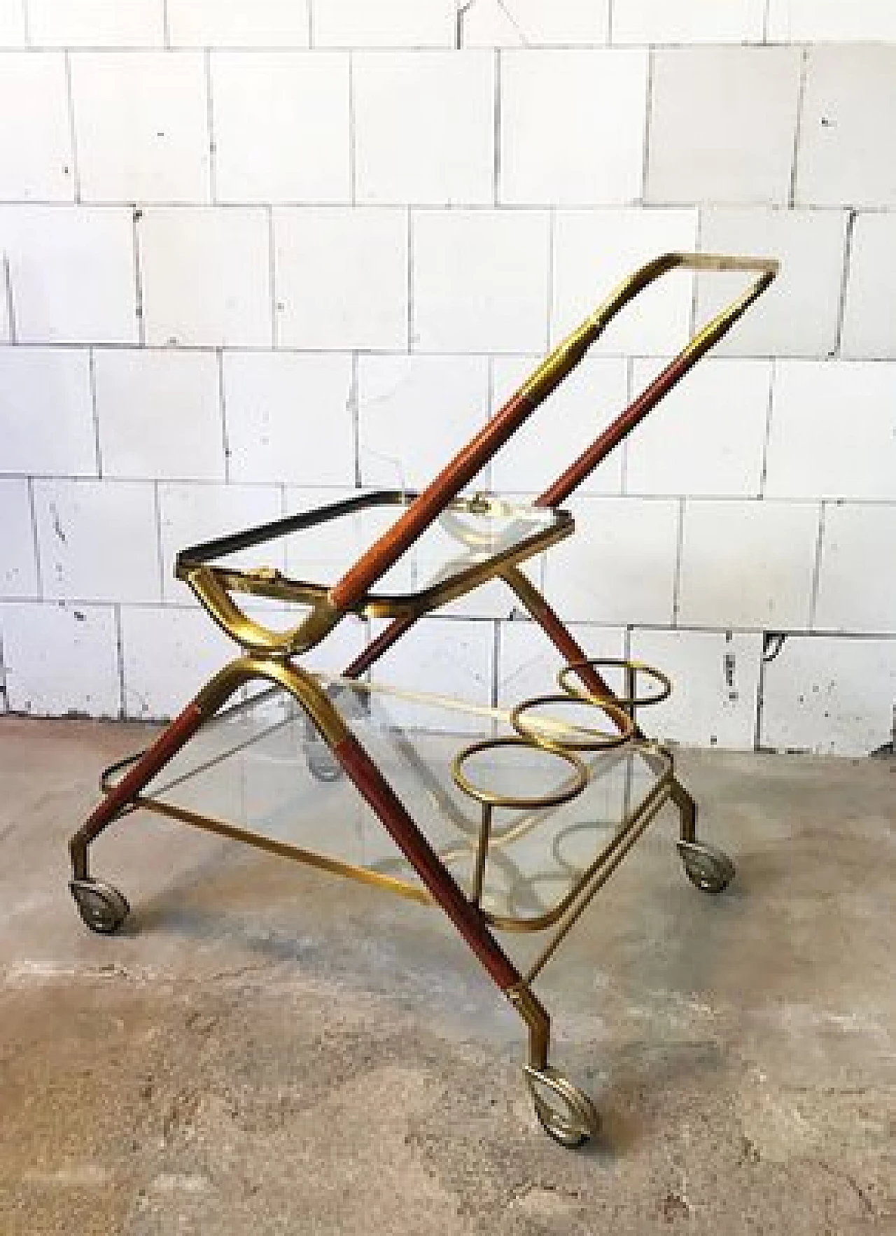 Wooden and brass bar cart by Cesare Lacca from Cesare Lacca, 1950s 3