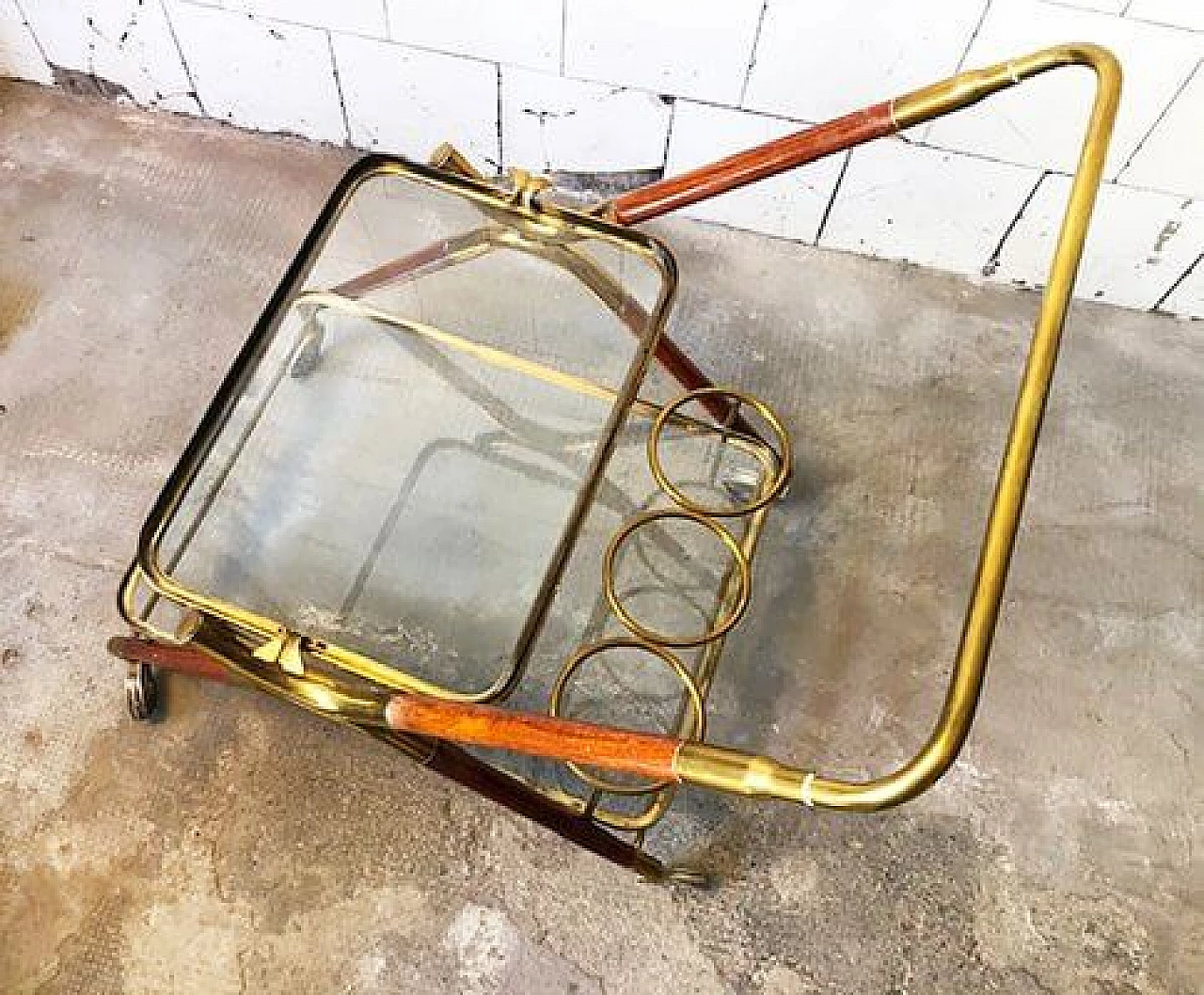 Wooden and brass bar cart by Cesare Lacca from Cesare Lacca, 1950s 4