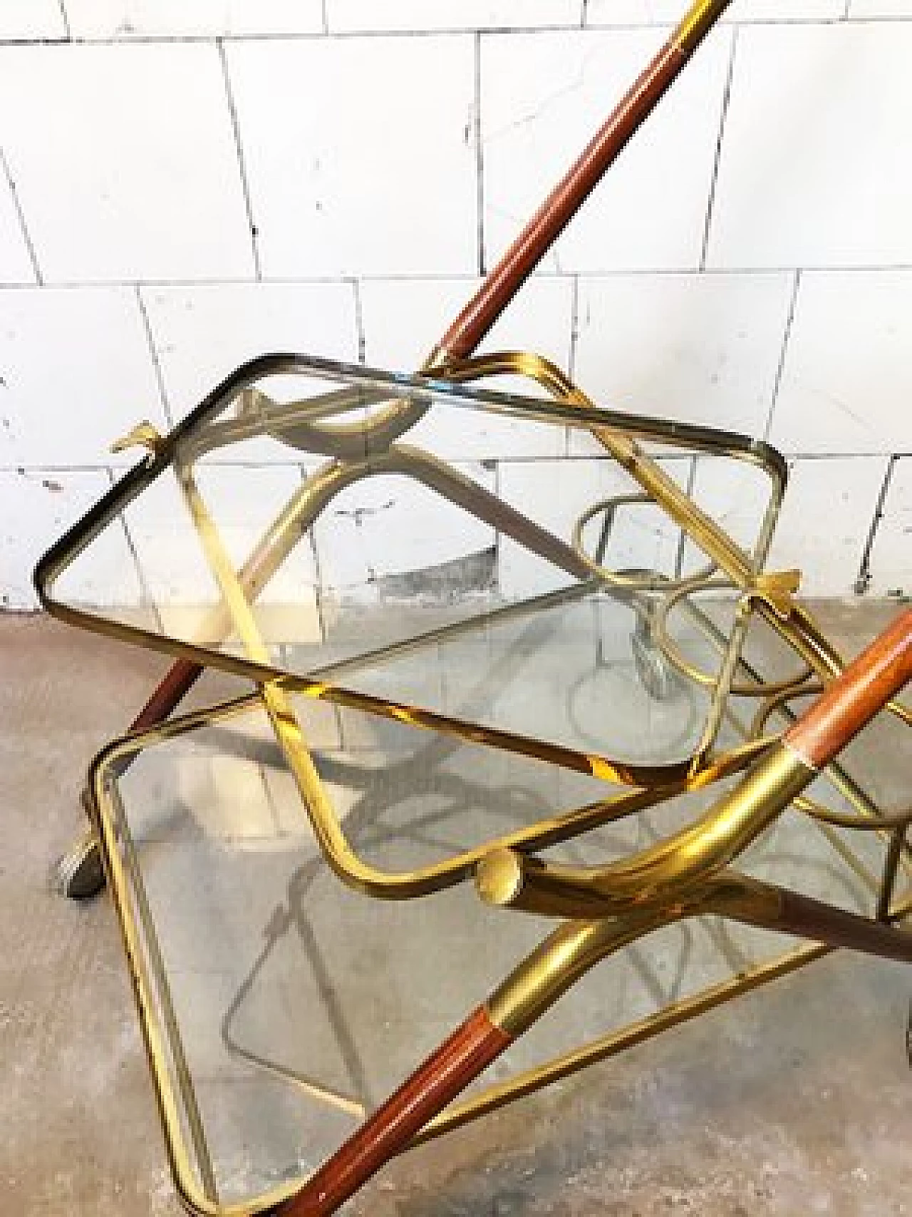 Wooden and brass bar cart by Cesare Lacca from Cesare Lacca, 1950s 5