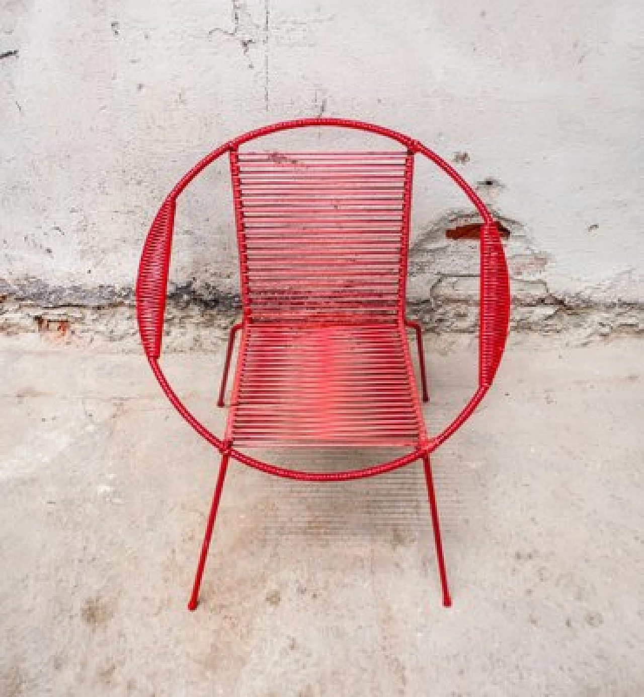 Pair of red children's chairs in iron and plastic, 1950s 3