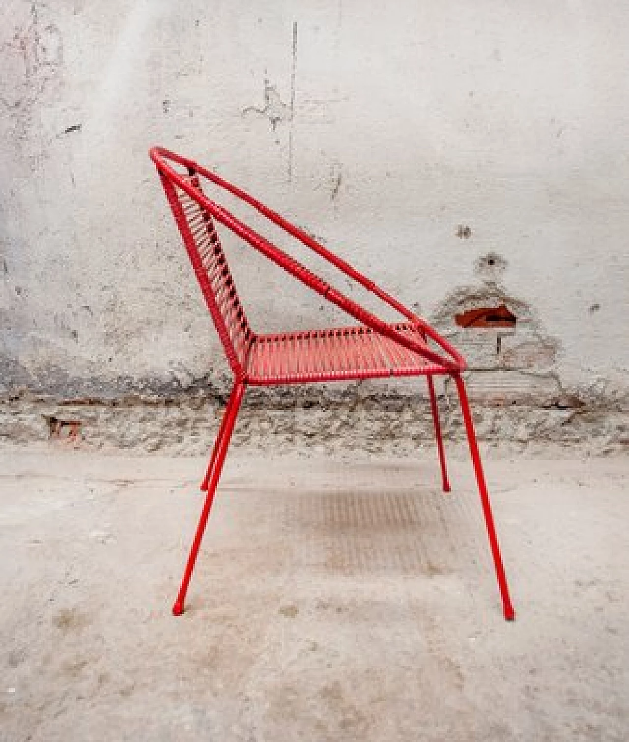 Pair of red children's chairs in iron and plastic, 1950s 4