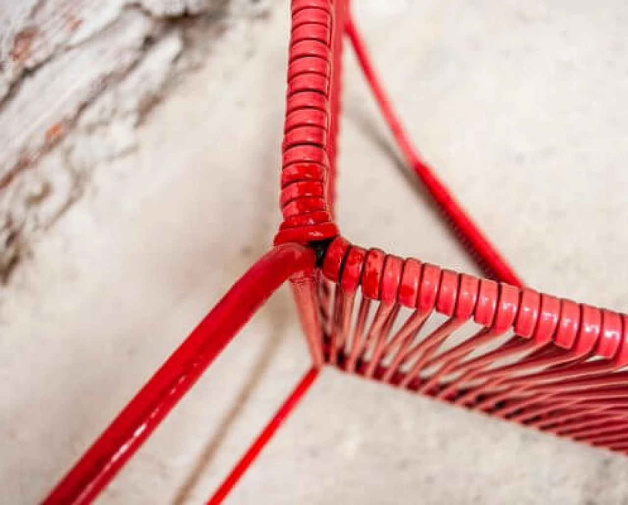 Pair of red children's chairs in iron and plastic, 1950s 7