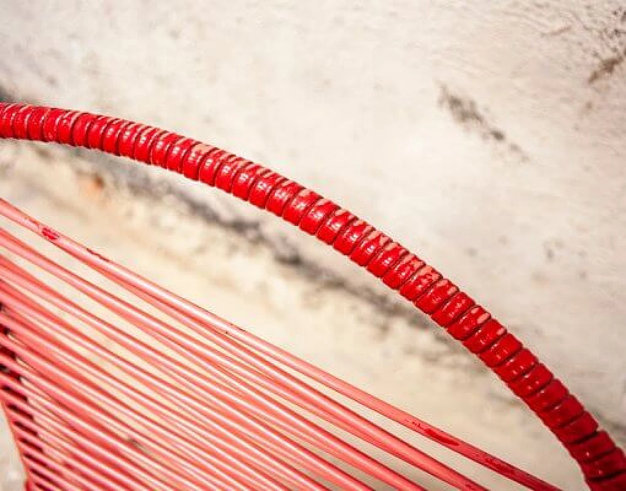 Pair of red children's chairs in iron and plastic, 1950s 9