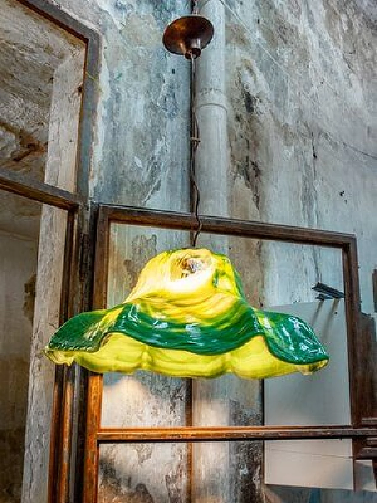 Lampada da soffitto Ninfea in ottone e vetro di Murano di Toni Zuccheri per Venini, anni '60 2