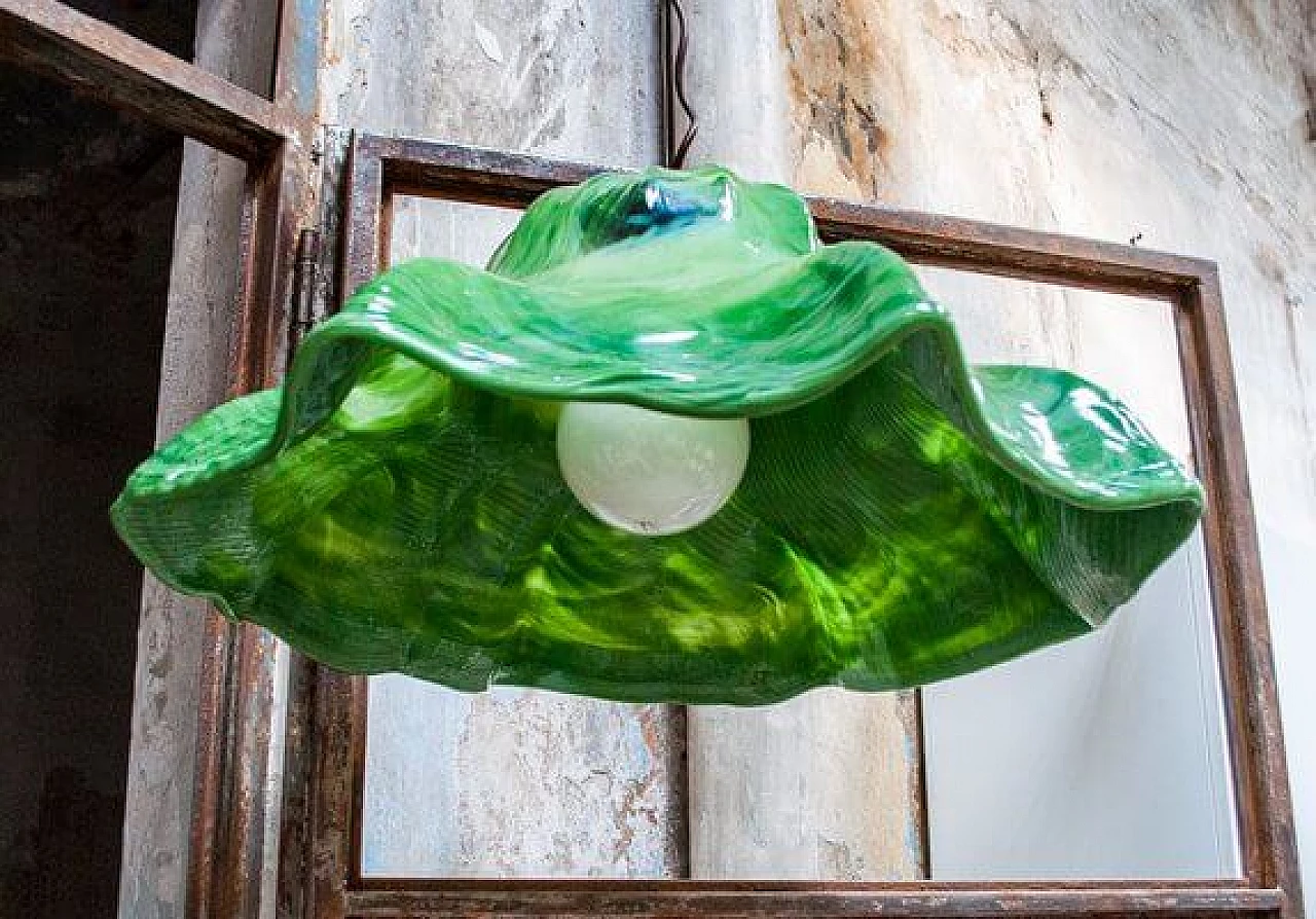 Lampada da soffitto Ninfea in ottone e vetro di Murano di Toni Zuccheri per Venini, anni '60 3