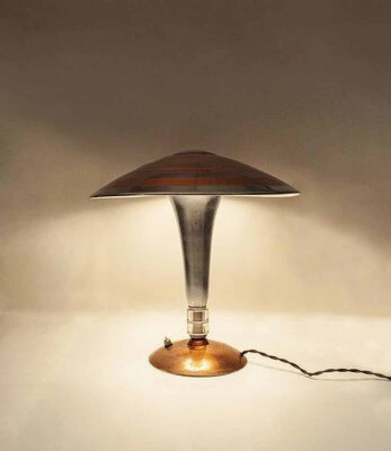 Pair of table lamps in chrome and copper metal, 1930s 3