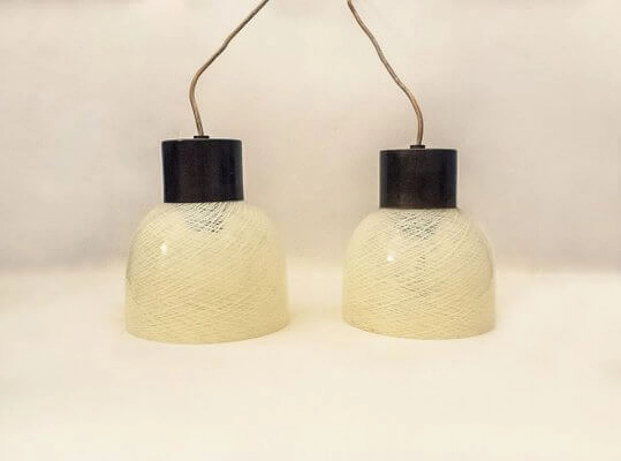 Coppia di Lampade da soffitto in vetro di Murano e ottone di Carlo Scarpa per Venini, anni '50 3