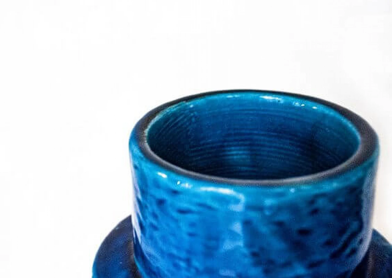 Pair of blue ceramic vases by Aldo Londi for Bitossi, 1960s 8