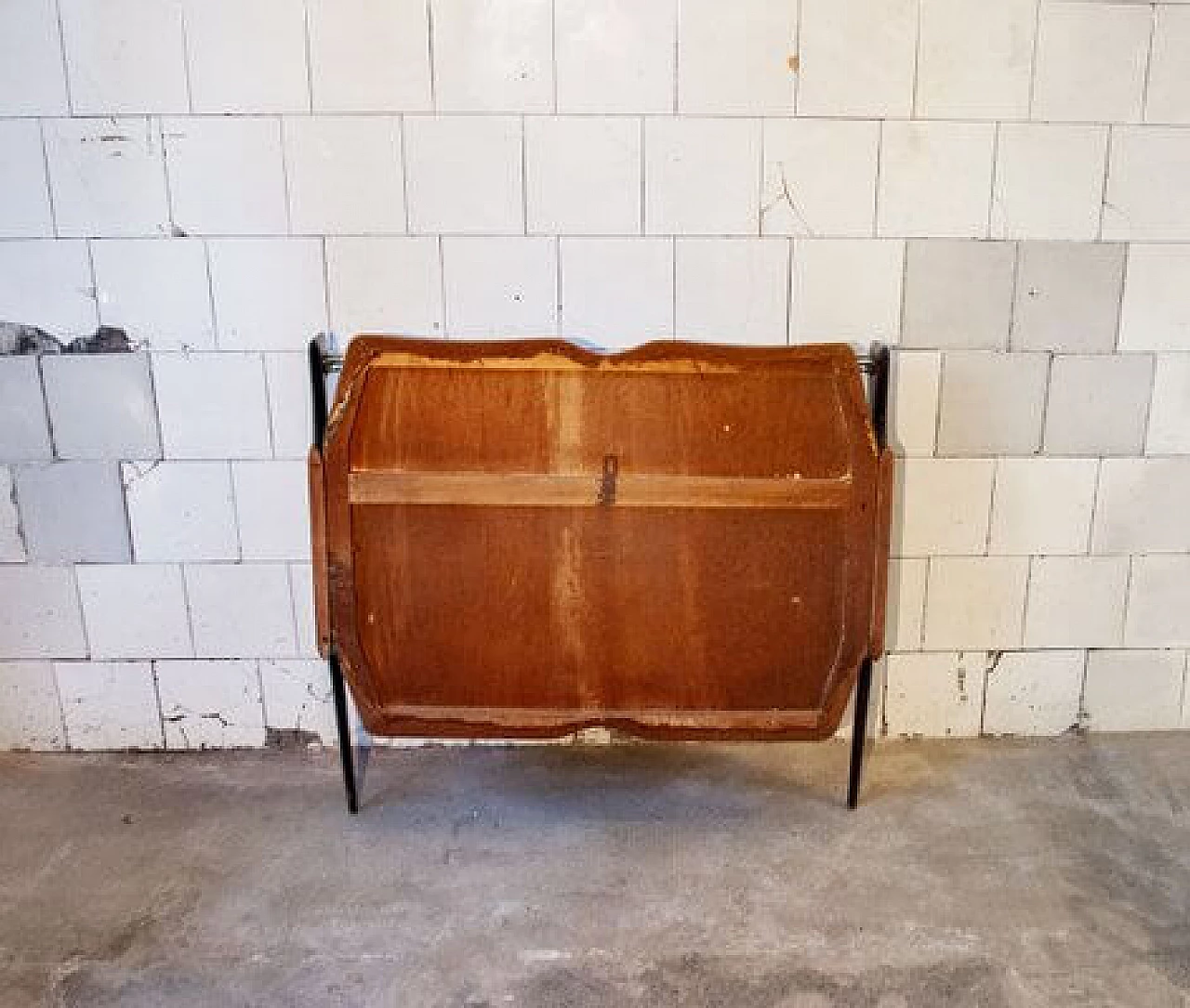 Consolle in legno con piano in vetro, anni '50 1