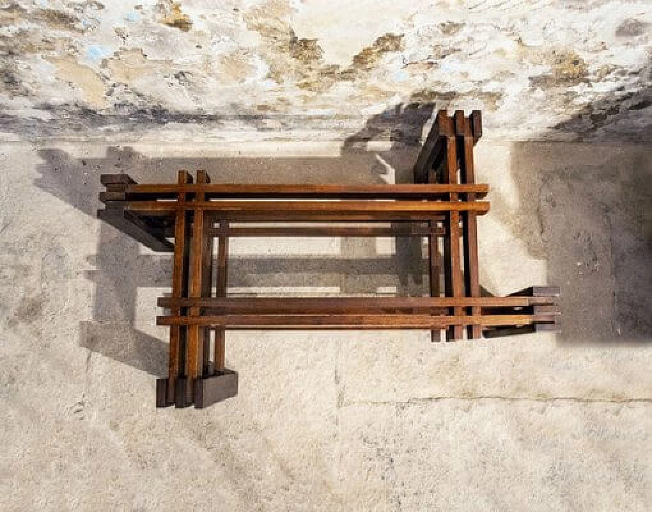 Tavolino con base in legno e ripiano in vetro, anni '50 3