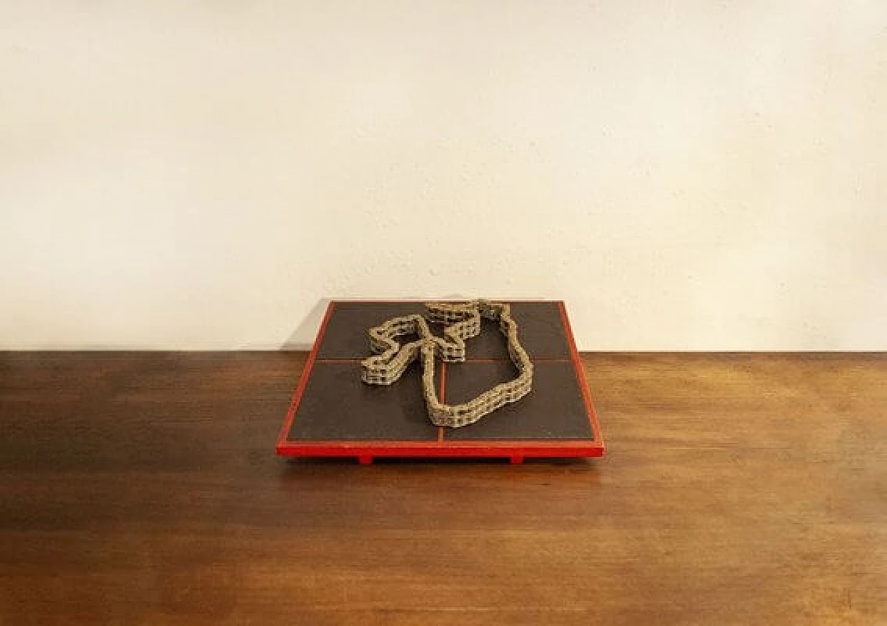 Paolo Tilche, sculpture of a magnetized chain on wood, 1970s 2