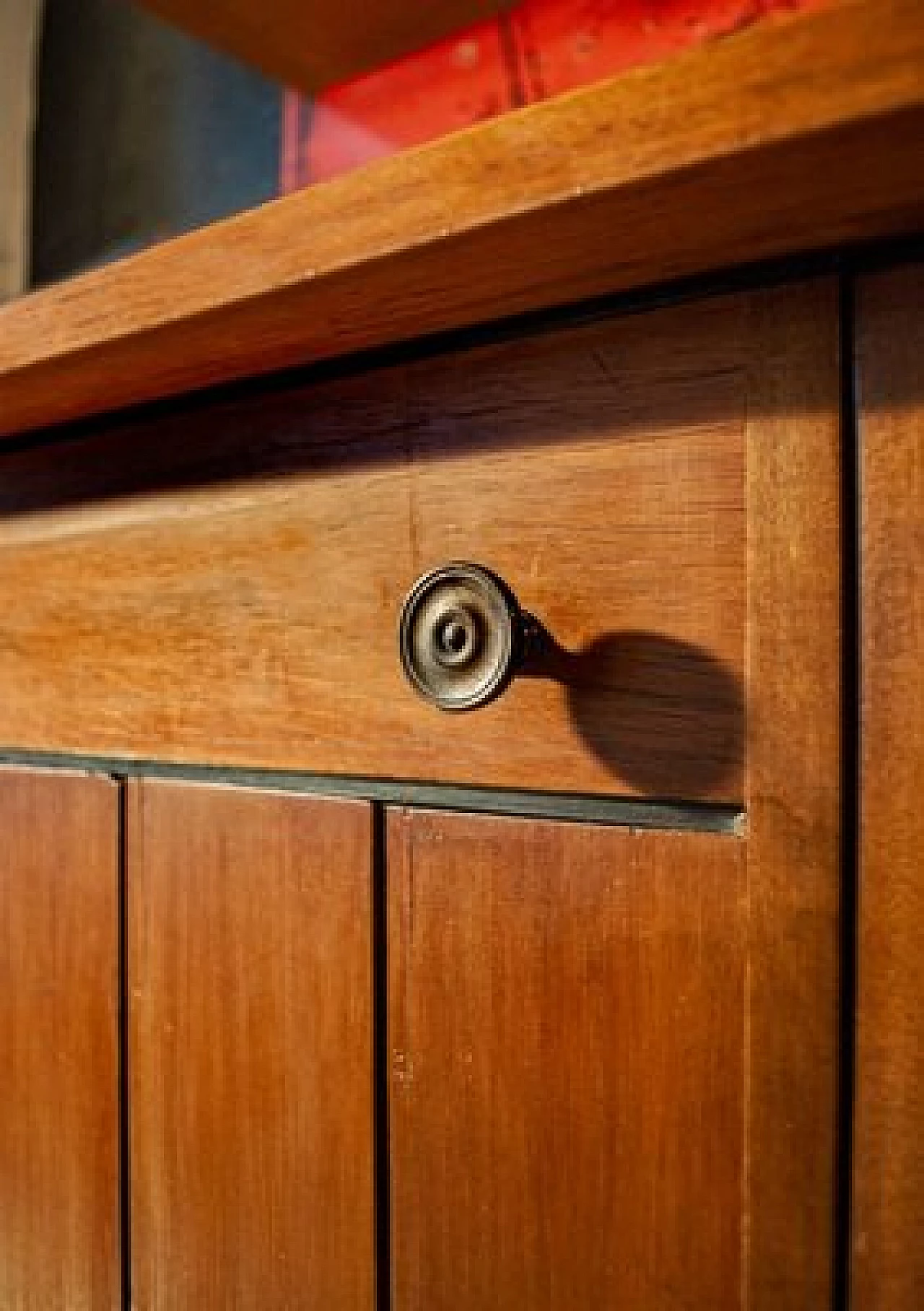 Wooden wall unit with bar cabinet decorated with boiserie, 1958 6