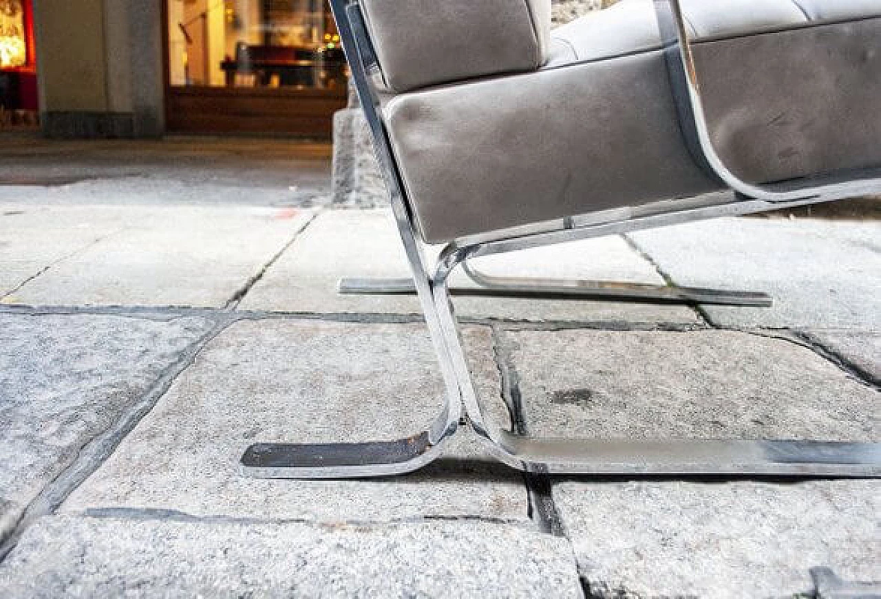 Poltrona in acciaio e pelle, anni '70 6