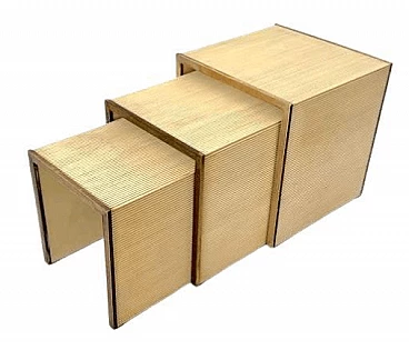 3 Nesting tables in wood and brass by Tommaso Barbi, 1970s