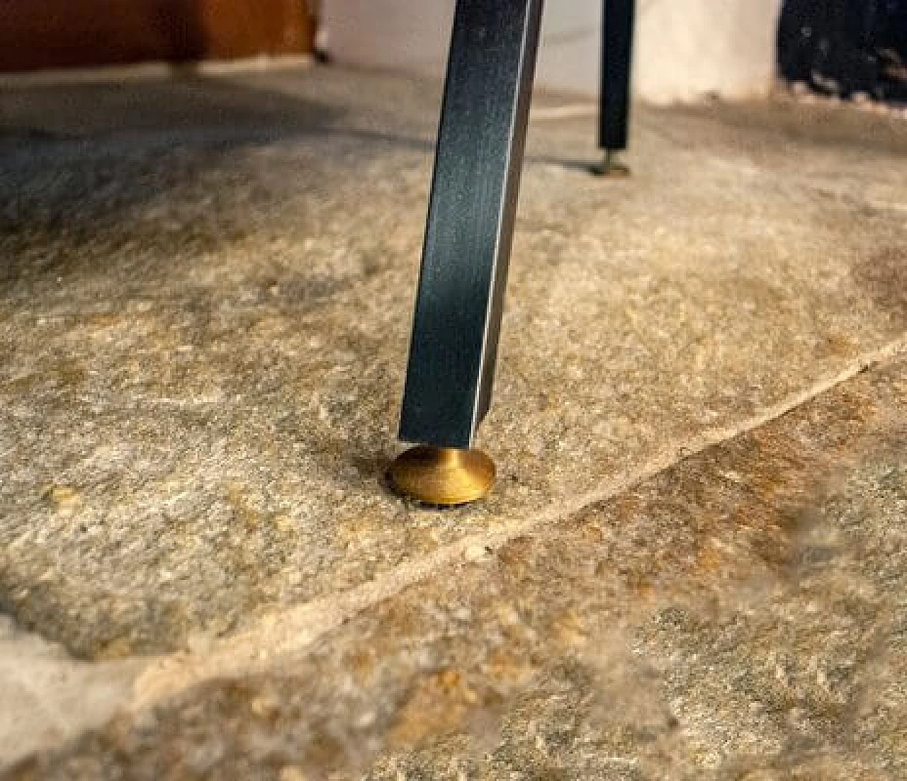 Orange armchair with iron legs and brass details, 1950s 4