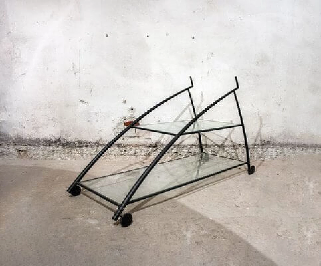 Iron & glass bar cart, 1980s 2