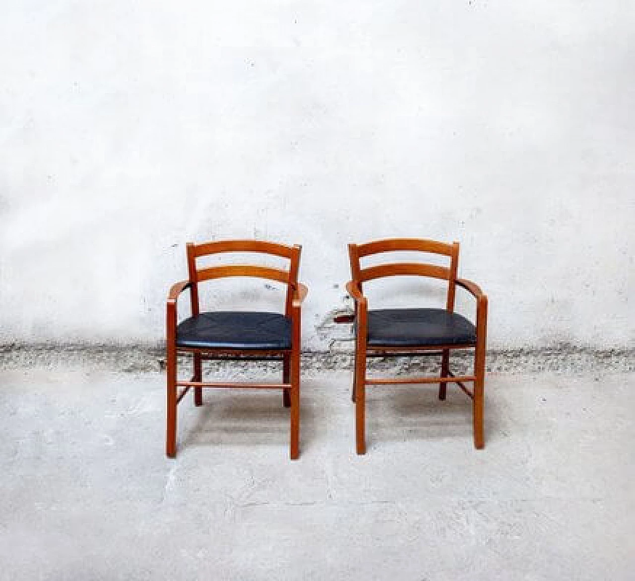 Pair of beech wood & leather Marocca Chairs by Vico Magistretti for ICF De Padova, 1987 2