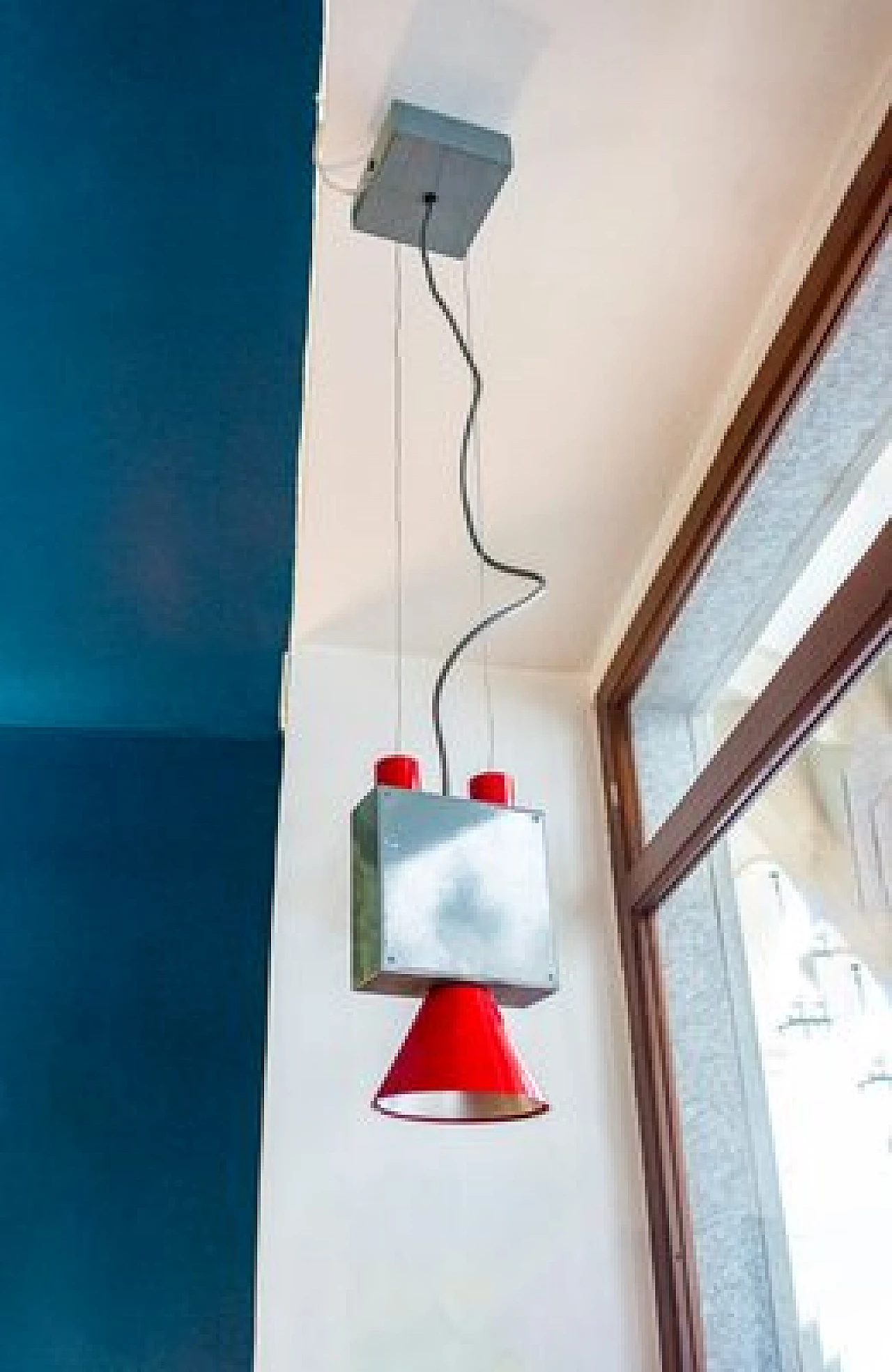 Orange metal ceiling lamp, 1980s 1