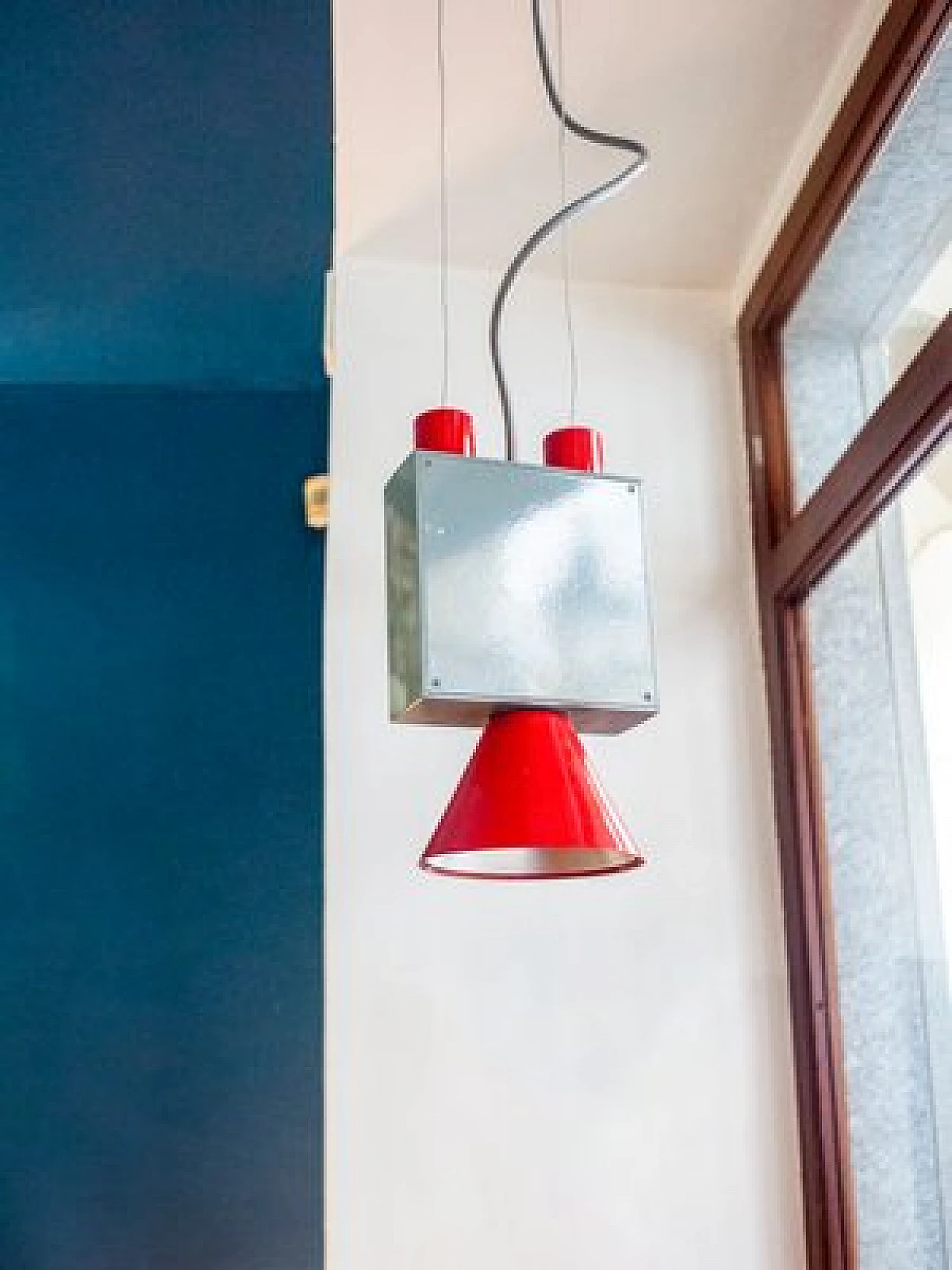 Orange metal ceiling lamp, 1980s 2