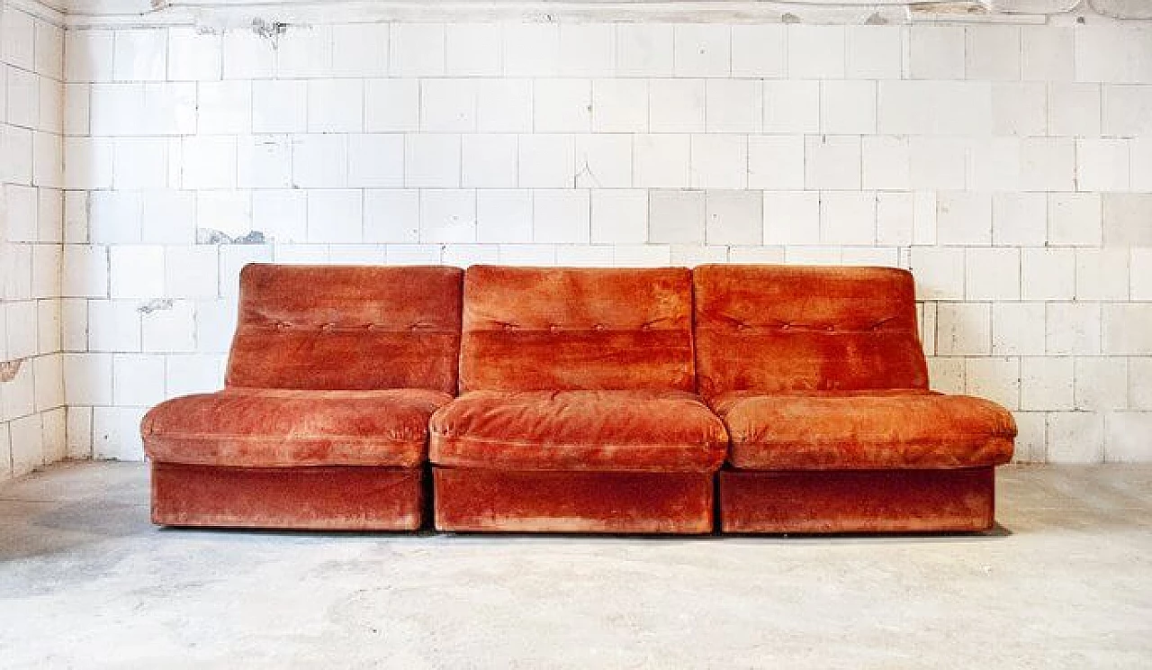 3 Suede orange sofas by Antonello Mosca for Cinova, 1960s 1