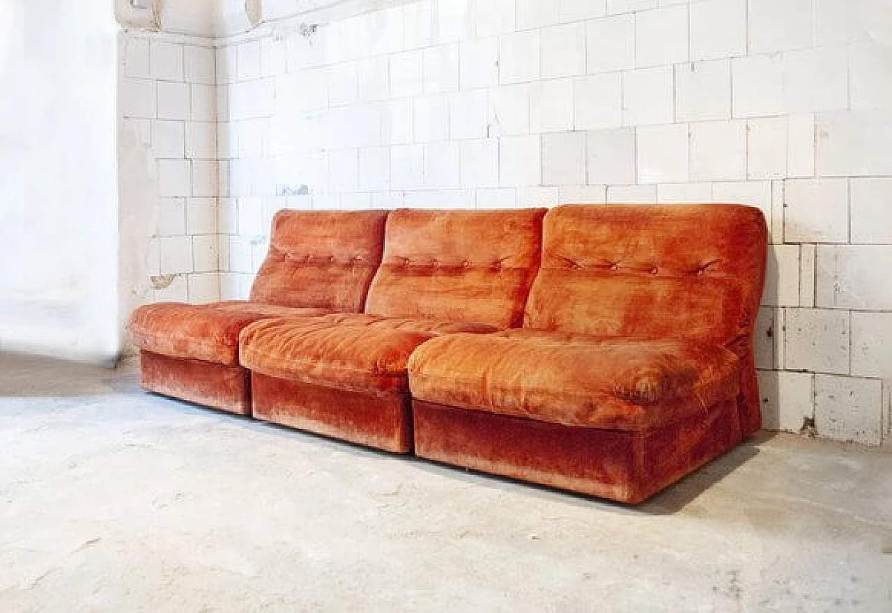 3 Suede orange sofas by Antonello Mosca for Cinova, 1960s 2