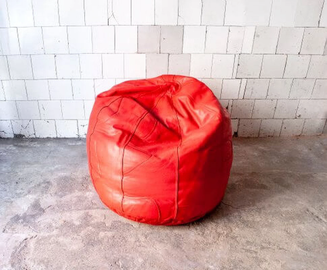 Red leather pouf, Brazil, 2000s 2