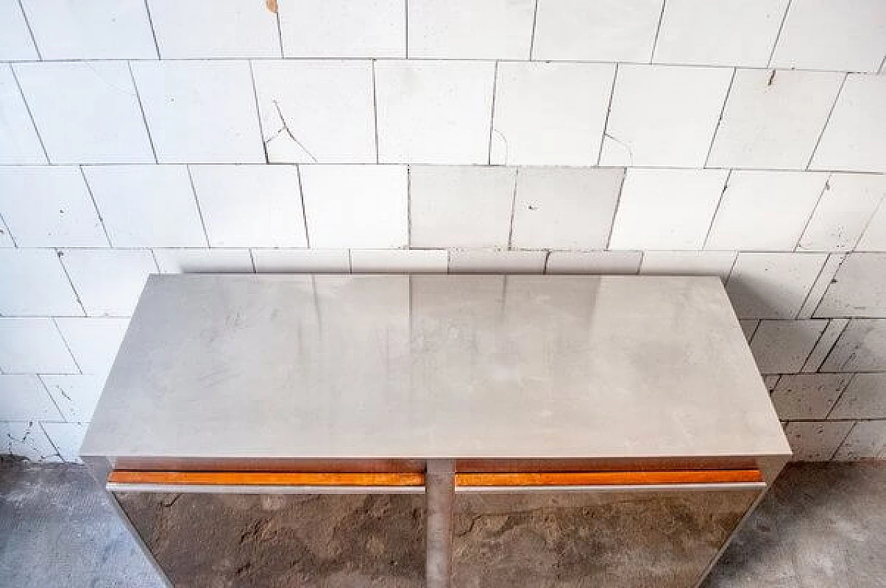 Credenza in legno, acciaio e vetro specchiato, anni '70 3
