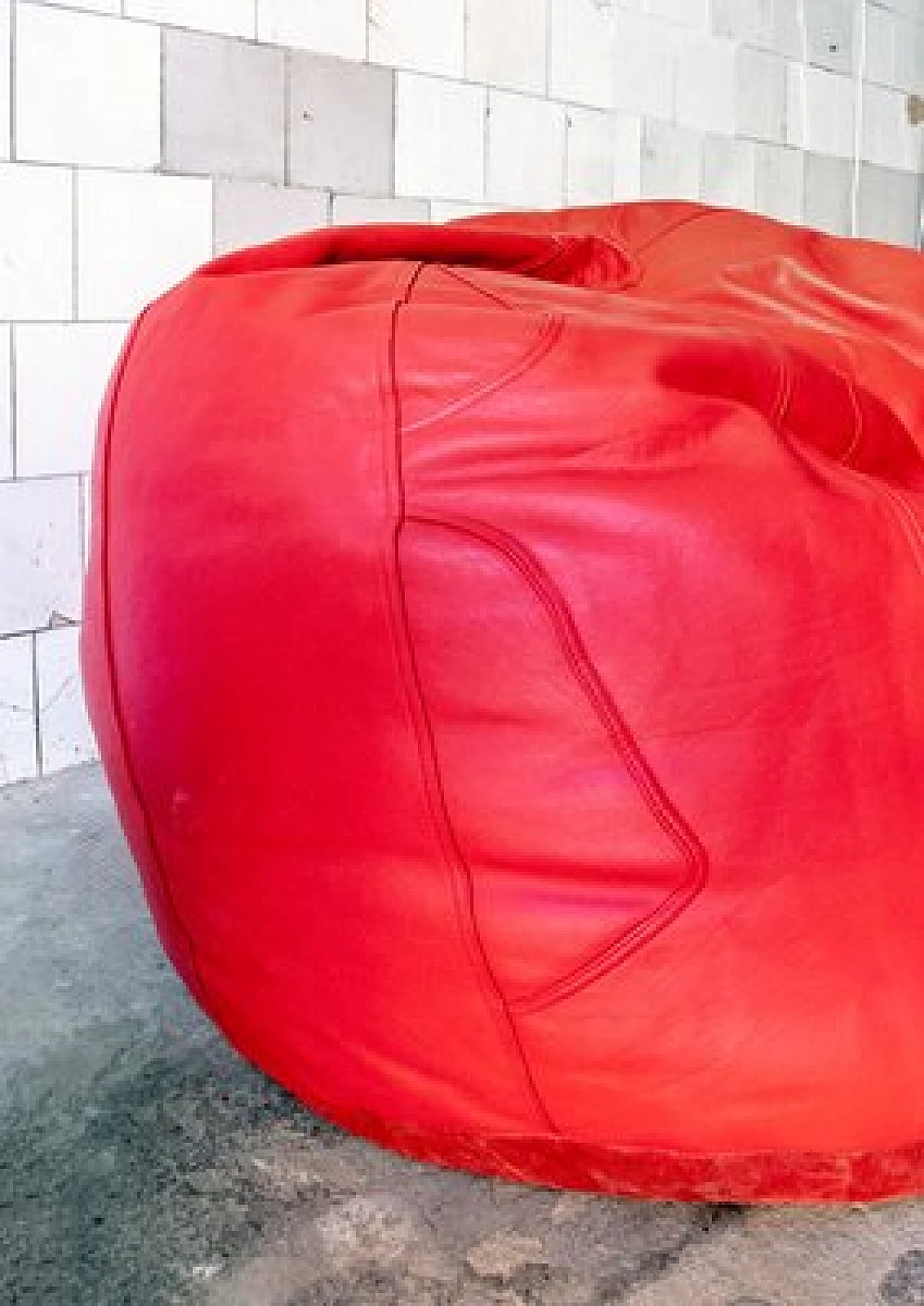 Red leather pouf, Brazil, 2000s 3