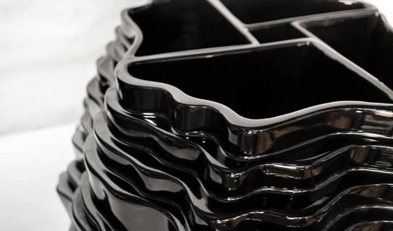 Modular black ceramic vases by Sergio Asti for Gabbianelli, 1968 6