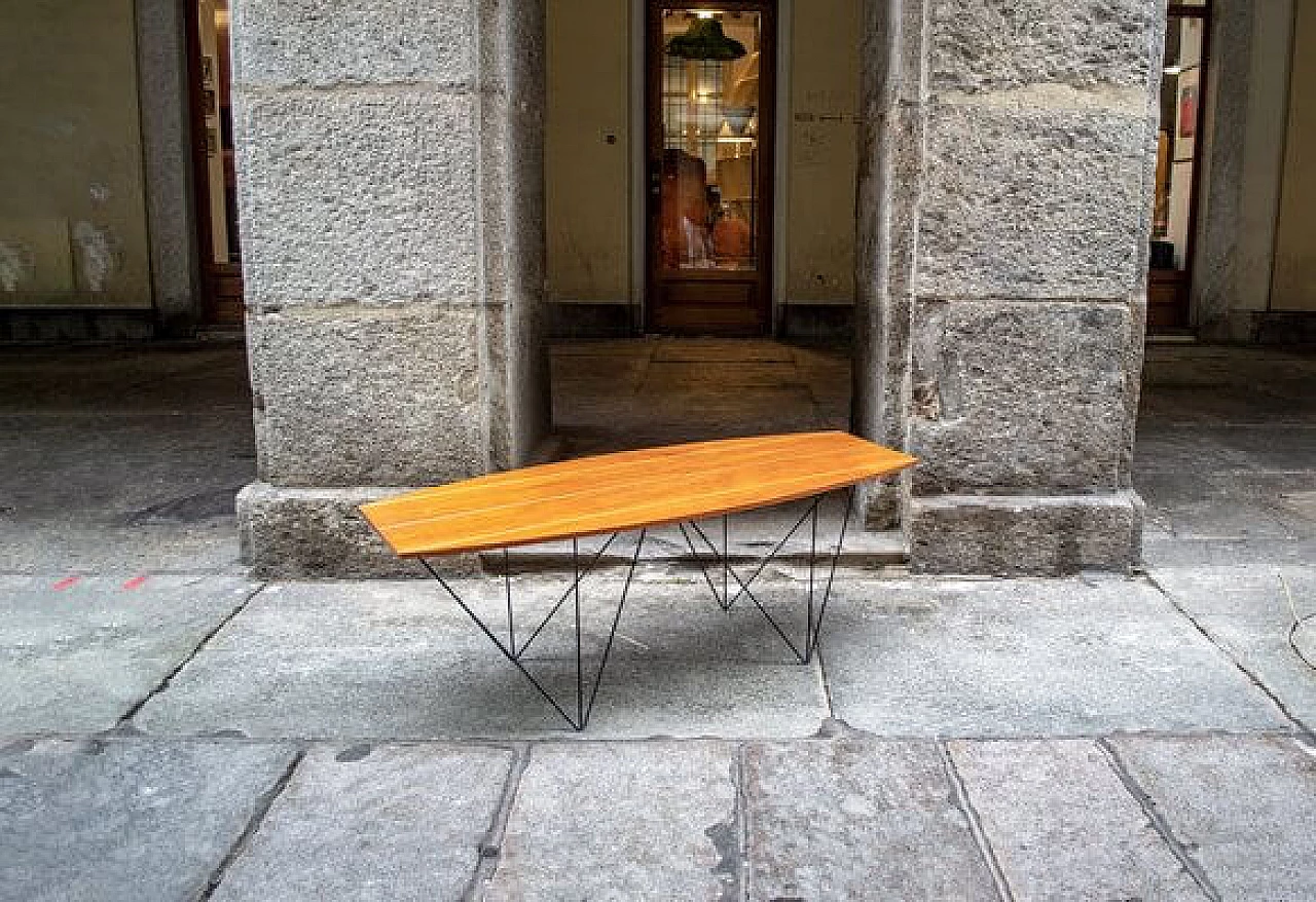 Tavolino in ferro, legno e ottone, anni '50 1