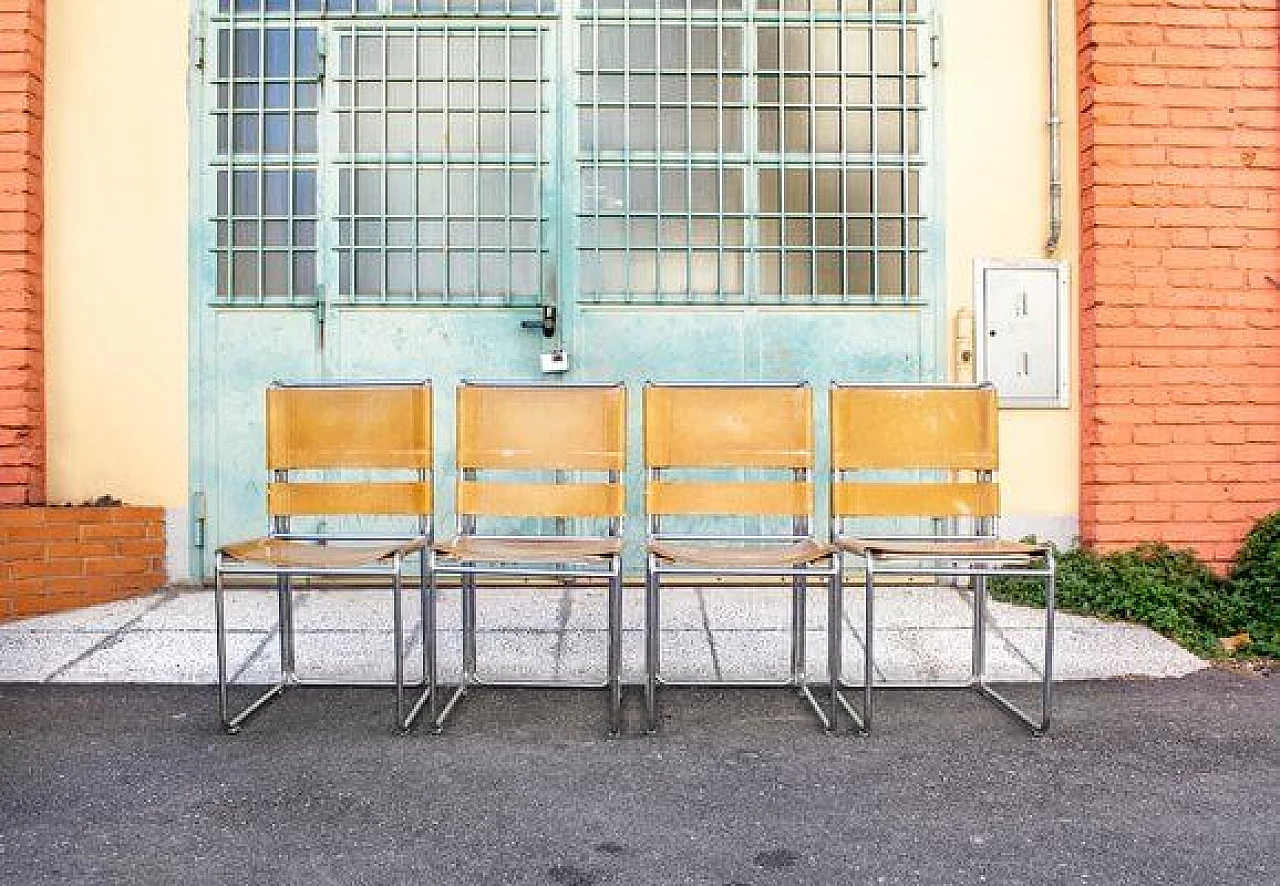 4 chrome-plated metal and leather chairs by Gastone Rinaldi for Rima, 1970s 1