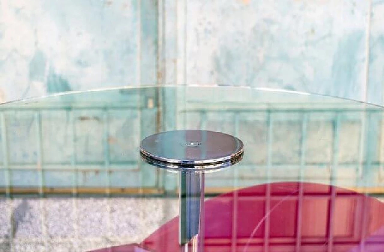 Side table with glass top, pink laquered wood and stone base from Saporiti, 1980s 5