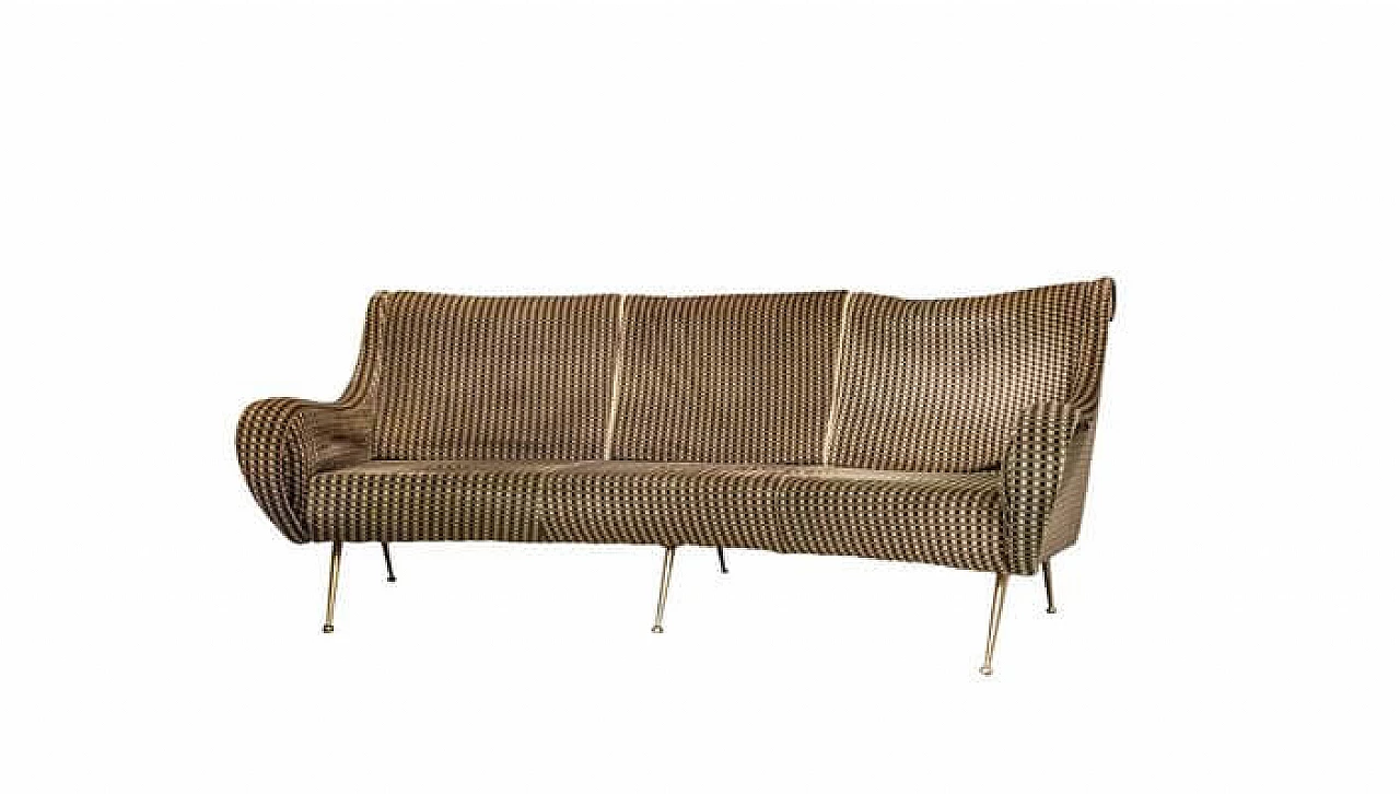 Fabric sofa with brass legs, 1960s 1