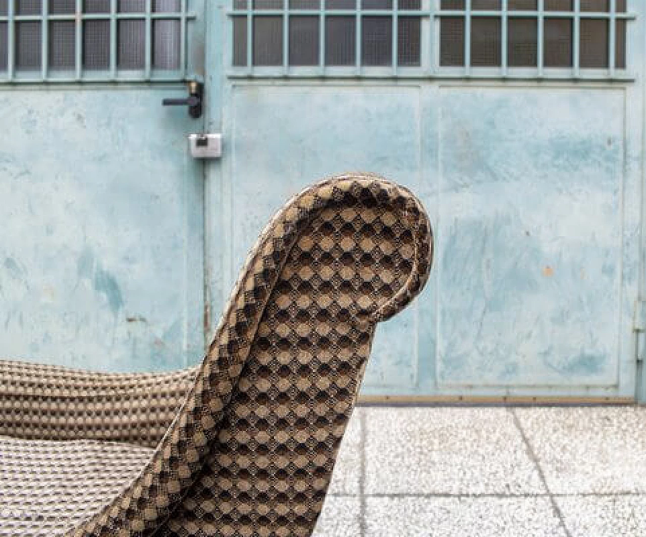 Brass and fabric sofa and pair of armchairs, 1960s 10