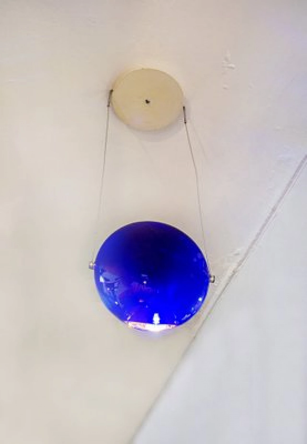 Blue glass ceiling lamp from Saporiti, 1980s 2