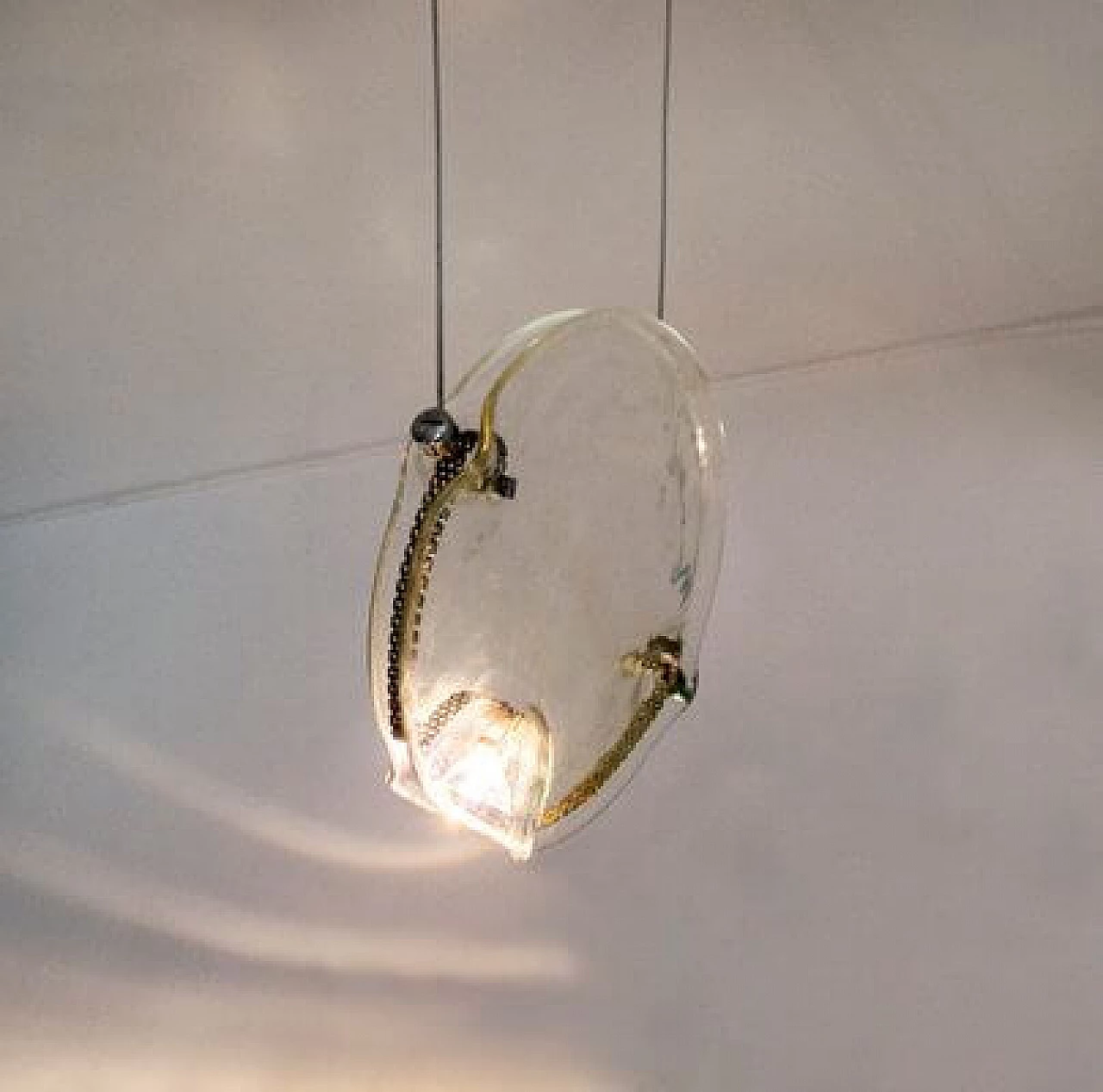 Glass ceiling lamp with cromed metal details by Saporiti, 1980s 3