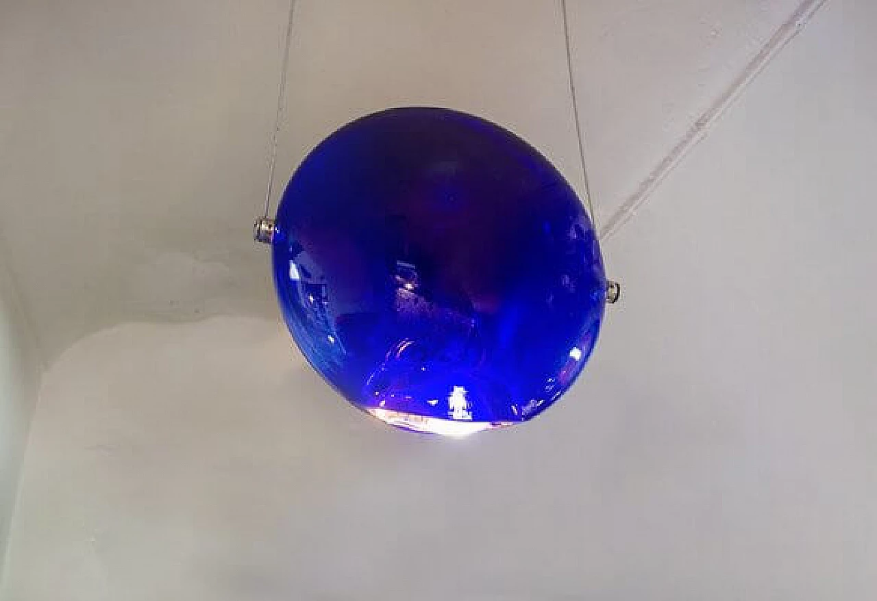 Blue glass ceiling lamp from Saporiti, 1980s 4
