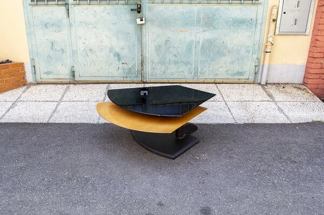 Wooden coffee table with cast iron base from Saporiti, 1970s 2