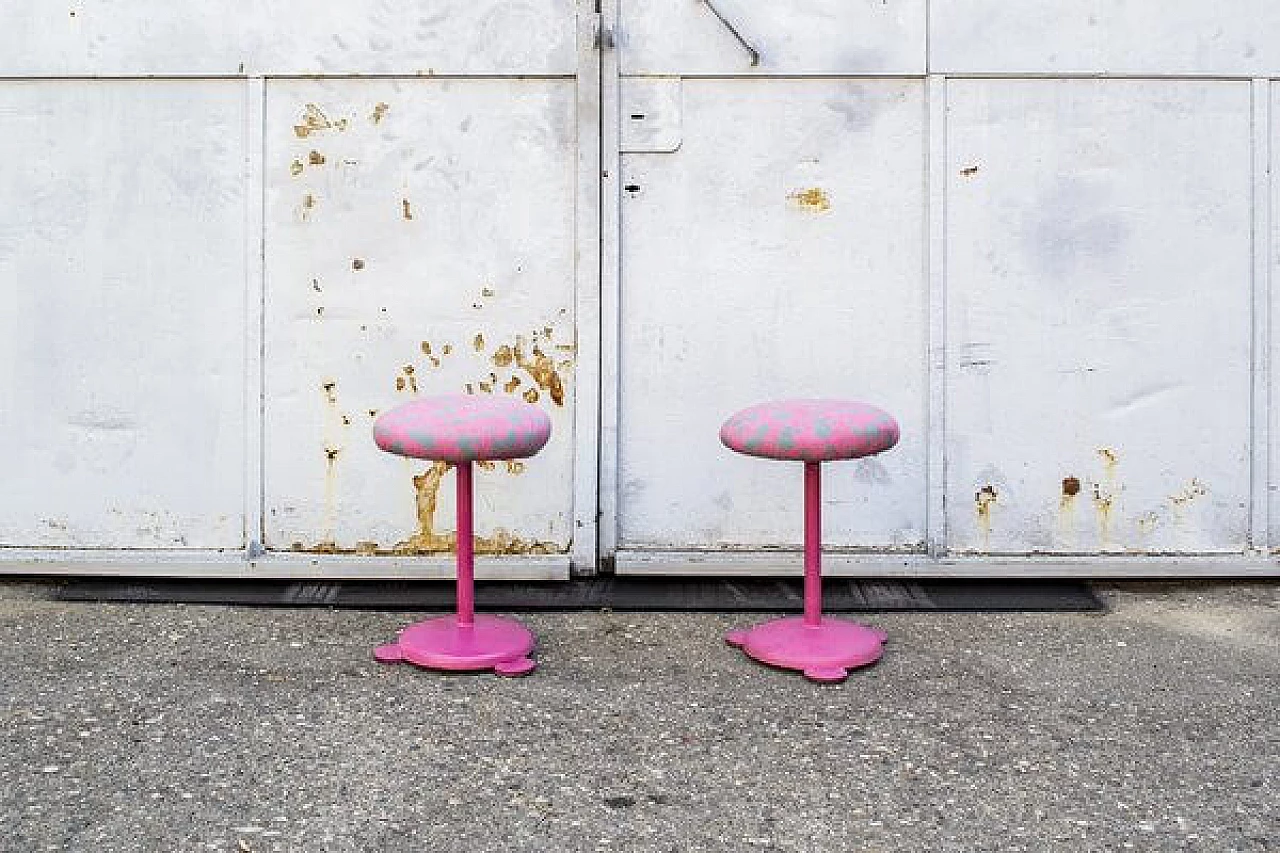 Pair of pink stools with metal structure, 1980s 1