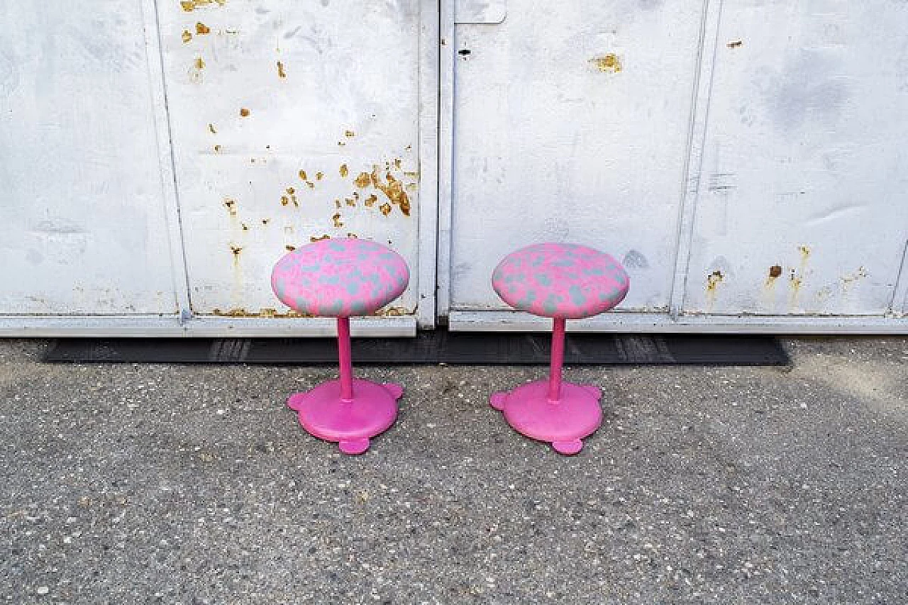 Pair of pink stools with metal structure, 1980s 2
