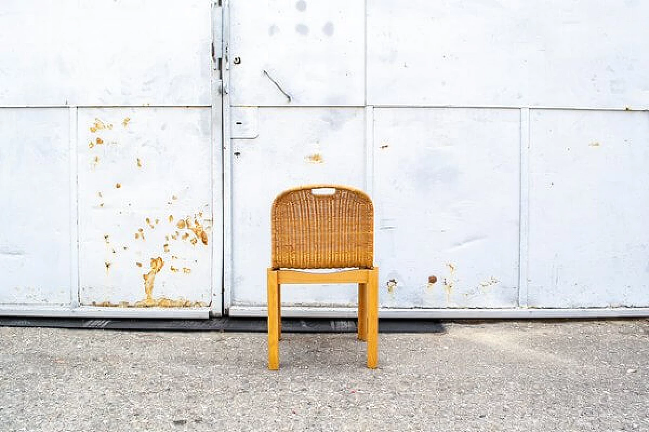 Pair of thatched and wooden chairs, 1960s 4