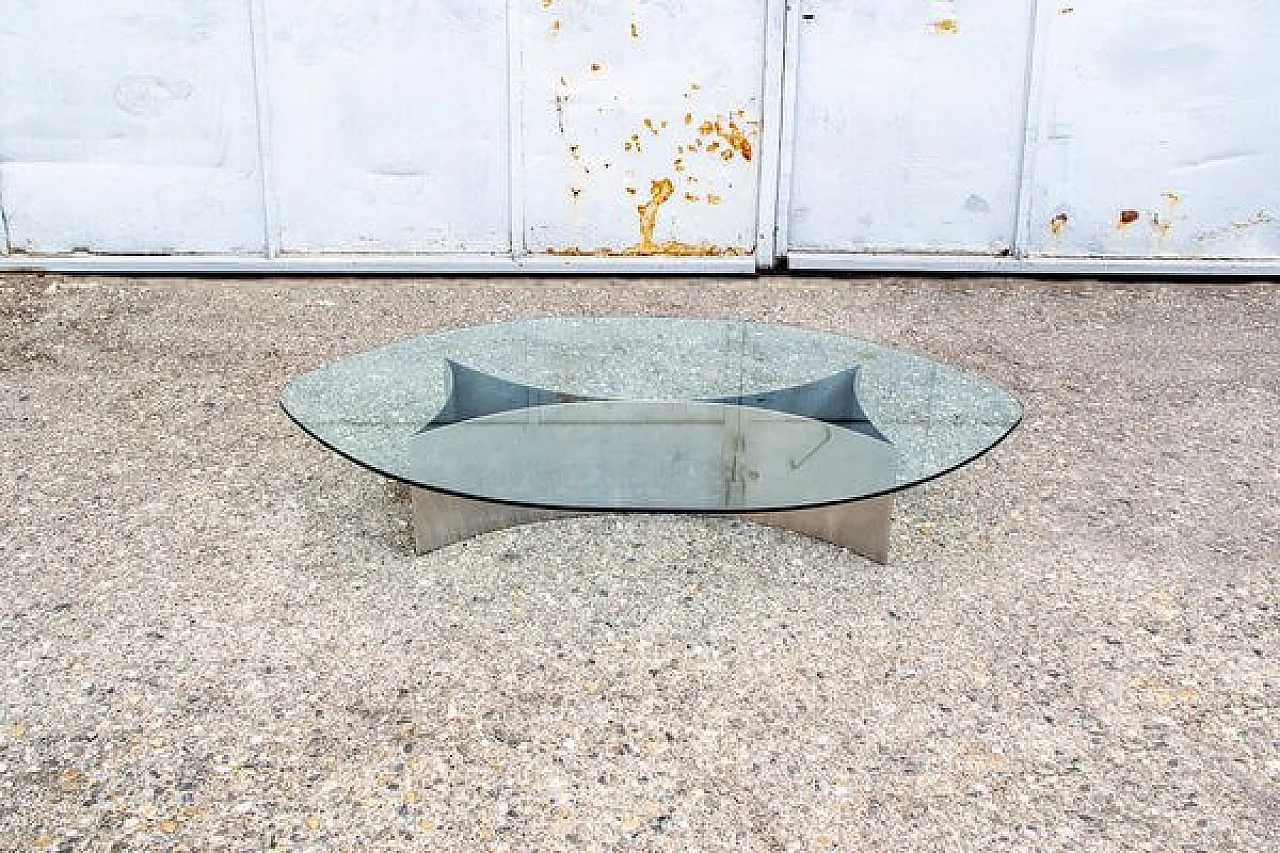 Coffee table with steel base and glass top, 1970s 1