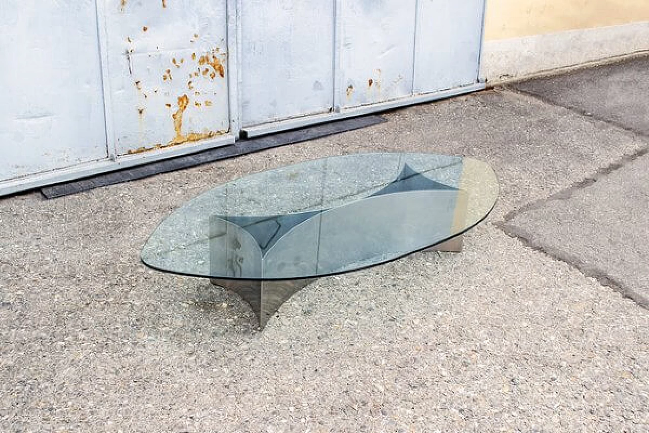 Coffee table with steel base and glass top, 1970s 2