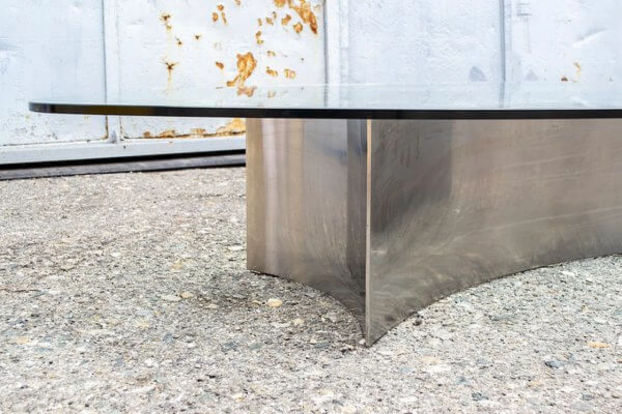 Coffee table with steel base and glass top, 1970s 5