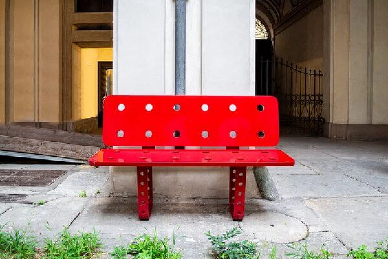 Red painted wooden bench from Alfa Romeo, 2000s 1