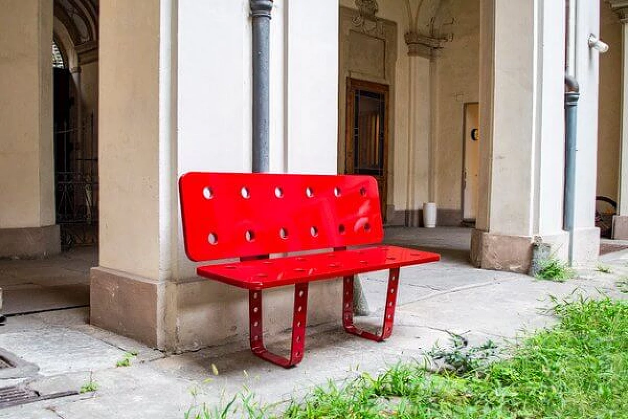 Red painted wooden bench from Alfa Romeo, 2000s 2