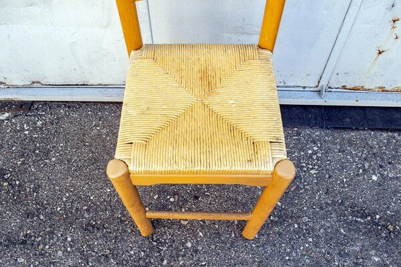 4 Sgabelli in legno e paglia in stile Charlotte Perriand, anni '70 5