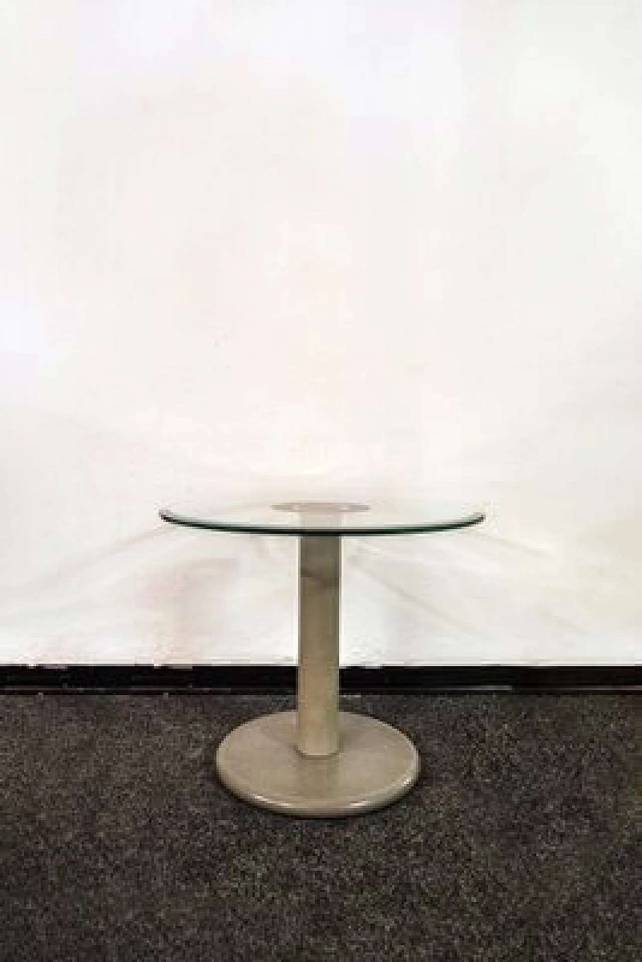 Enamelled iron table with granite base and glass top, 1980s 1