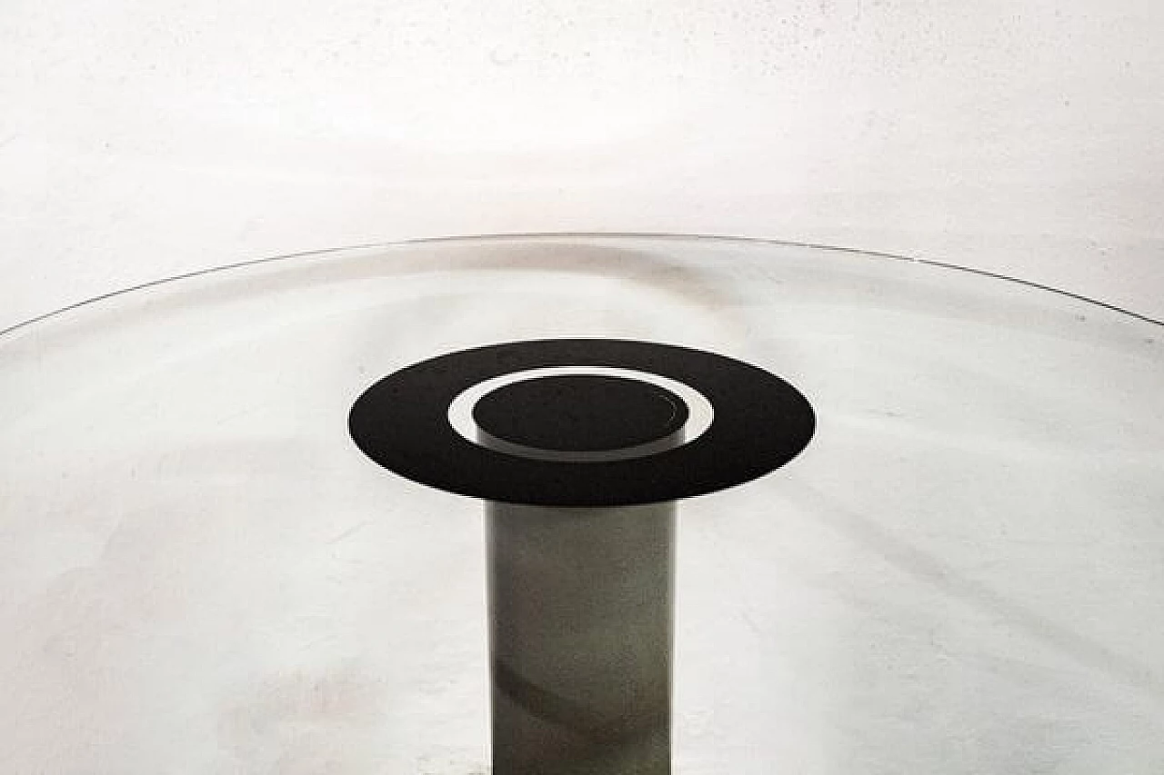Enamelled iron table with granite base and glass top, 1980s 2